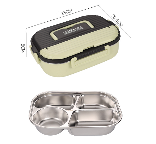 Microwaveable portable 304 stainless steel heat preservation rectangular lunch box fresh lunch box