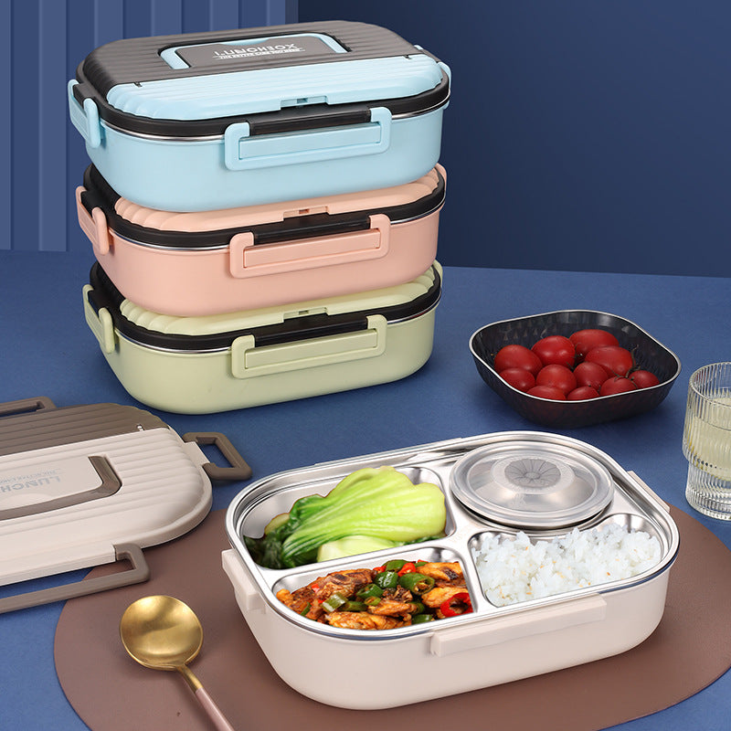 Microwaveable portable 304 stainless steel heat preservation rectangular lunch box fresh lunch box