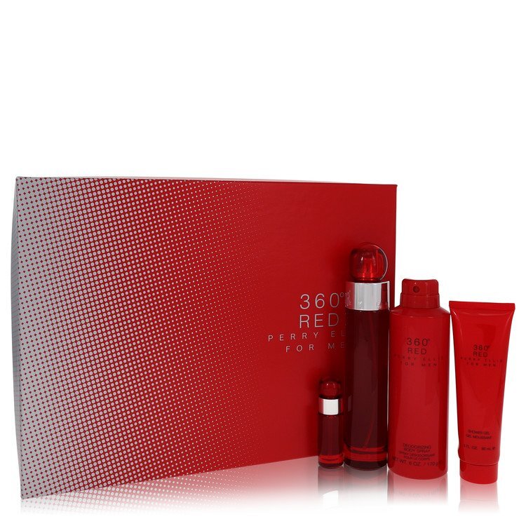 Perry Ellis 360 Red by Perry Ellis Gift Set -- 3.4 oz Eau De Toilette Spray + .25 oz Mini EDT Spray + 6 oz Body Spray + 3 oz Shower Gel (Men)