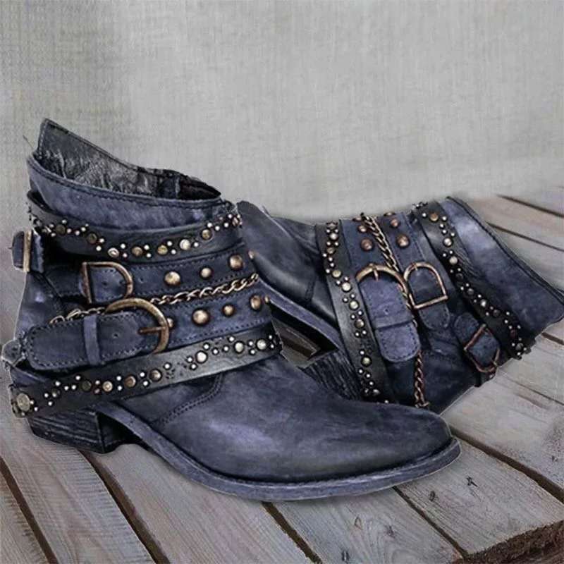 European and American autumn and winter thick heel plus size belt short tube single boot women