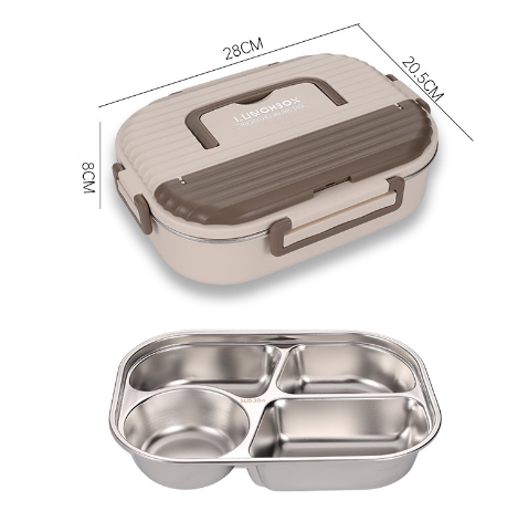 Microwaveable portable 304 stainless steel heat preservation rectangular lunch box fresh lunch box