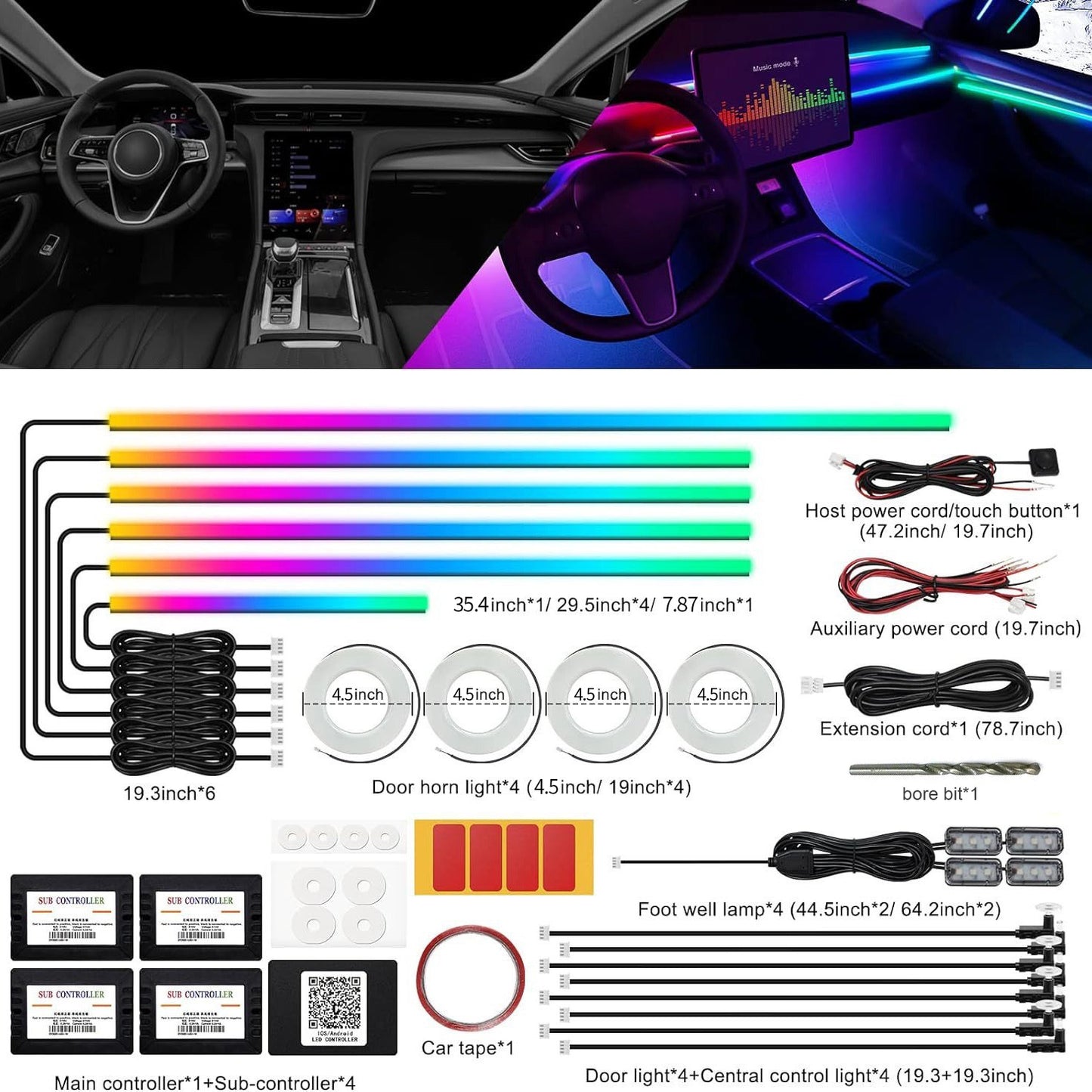 Suitable for 256 color dynamic light and shadow ambient lighting in cars universal car models with added welcome lights