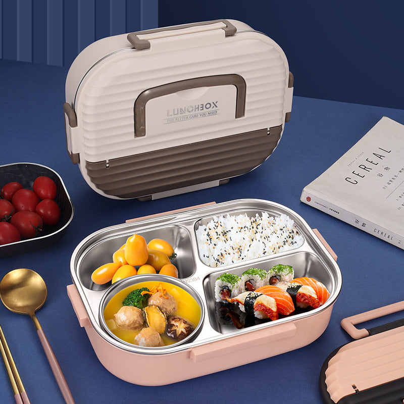 Microwaveable portable 304 stainless steel heat preservation rectangular lunch box fresh lunch box