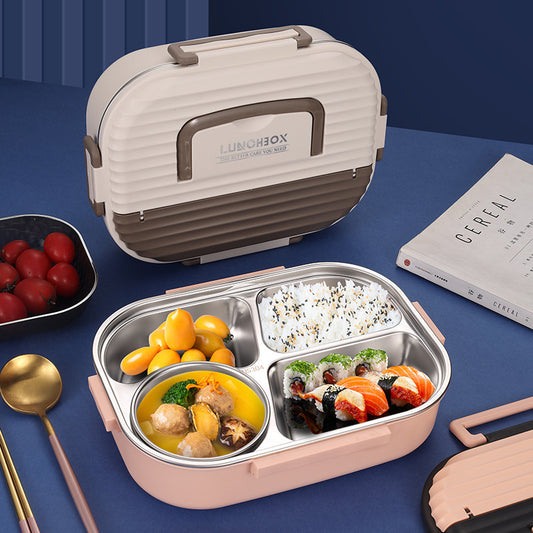 Microwaveable portable 304 stainless steel heat preservation rectangular lunch box fresh lunch box