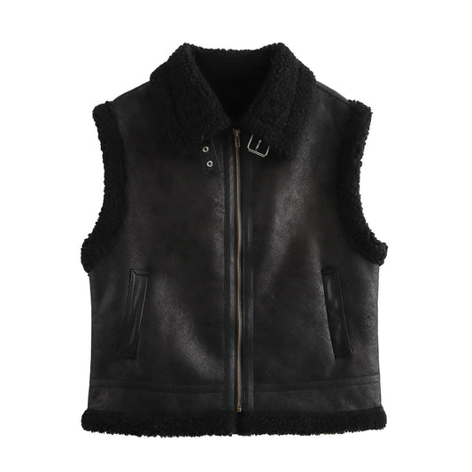 Autumn and winter fashion European and American three color fur integrated vest