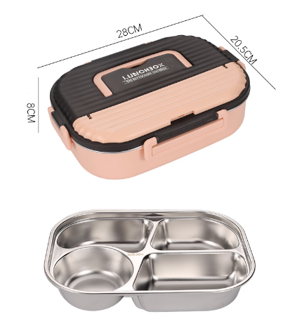 Microwaveable portable 304 stainless steel heat preservation rectangular lunch box fresh lunch box