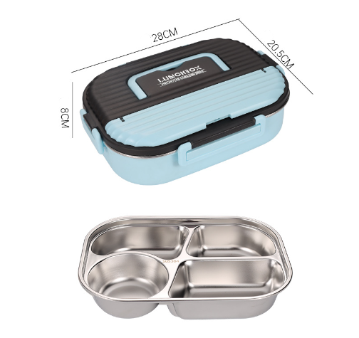 Microwaveable portable 304 stainless steel heat preservation rectangular lunch box fresh lunch box