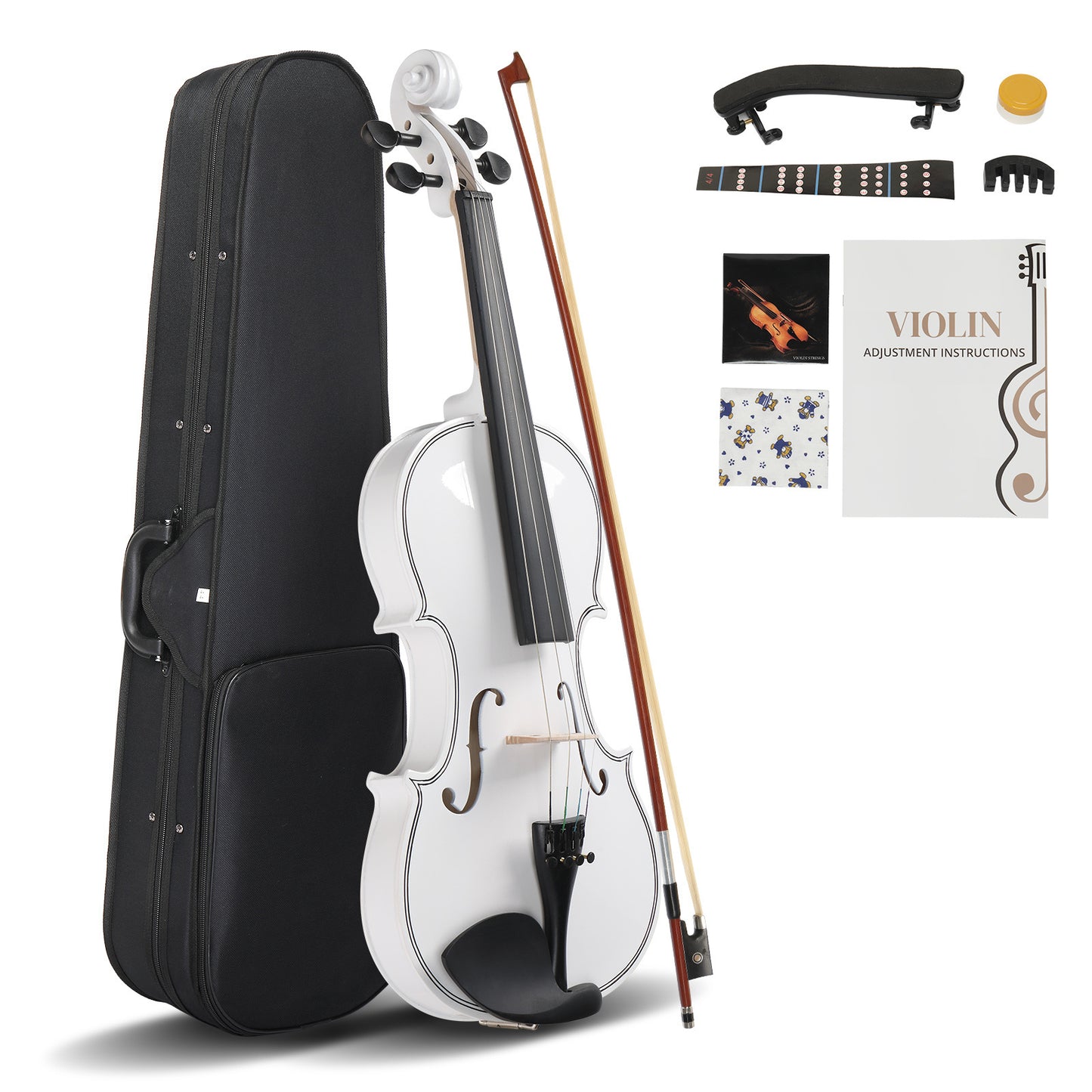 Full Size 4/4 Violin Set for Adults Beginners Students with Hard Case,Violin Bow,Shoulder Rest,Rosin,Extra Strings and Sordine