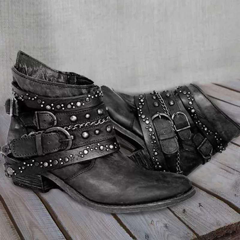 European and American autumn and winter thick heel plus size belt short tube single boot women