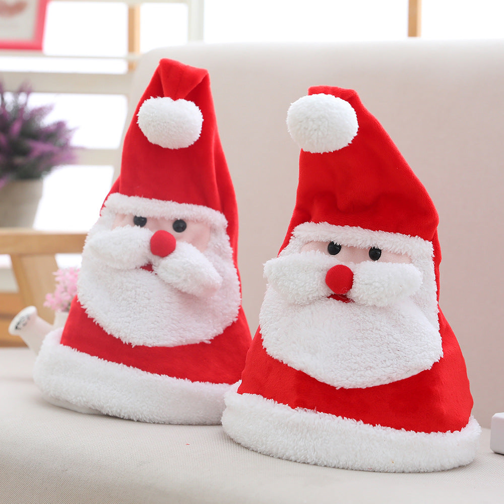 Soft Kawaii plush toy electric light-emitting movable Christmas Hat Plush Toy hat as a Christmas gift for children