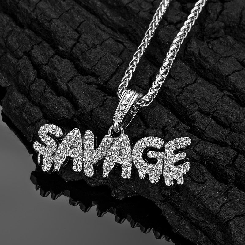 European and American hip-hop Long Necklace savage letter Pendant Fashion card accessories