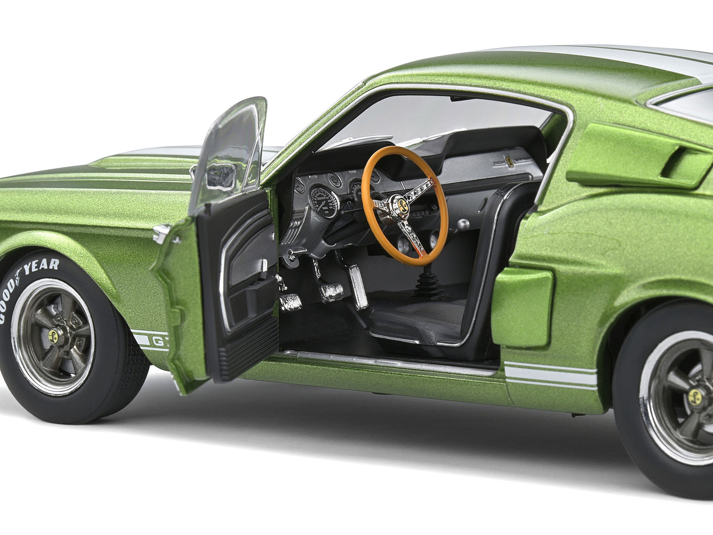 1967 Shelby GT500 Lime Green Metallic with White Stripes 1/18 Diecast Model Car by Solido