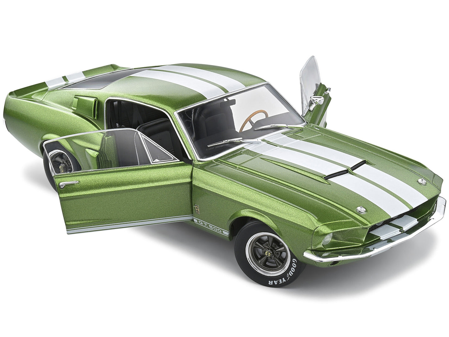 1967 Shelby GT500 Lime Green Metallic with White Stripes 1/18 Diecast Model Car by Solido